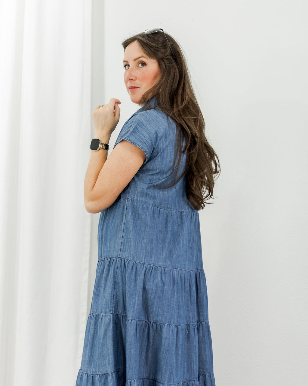 Chambray Tiered Dress
