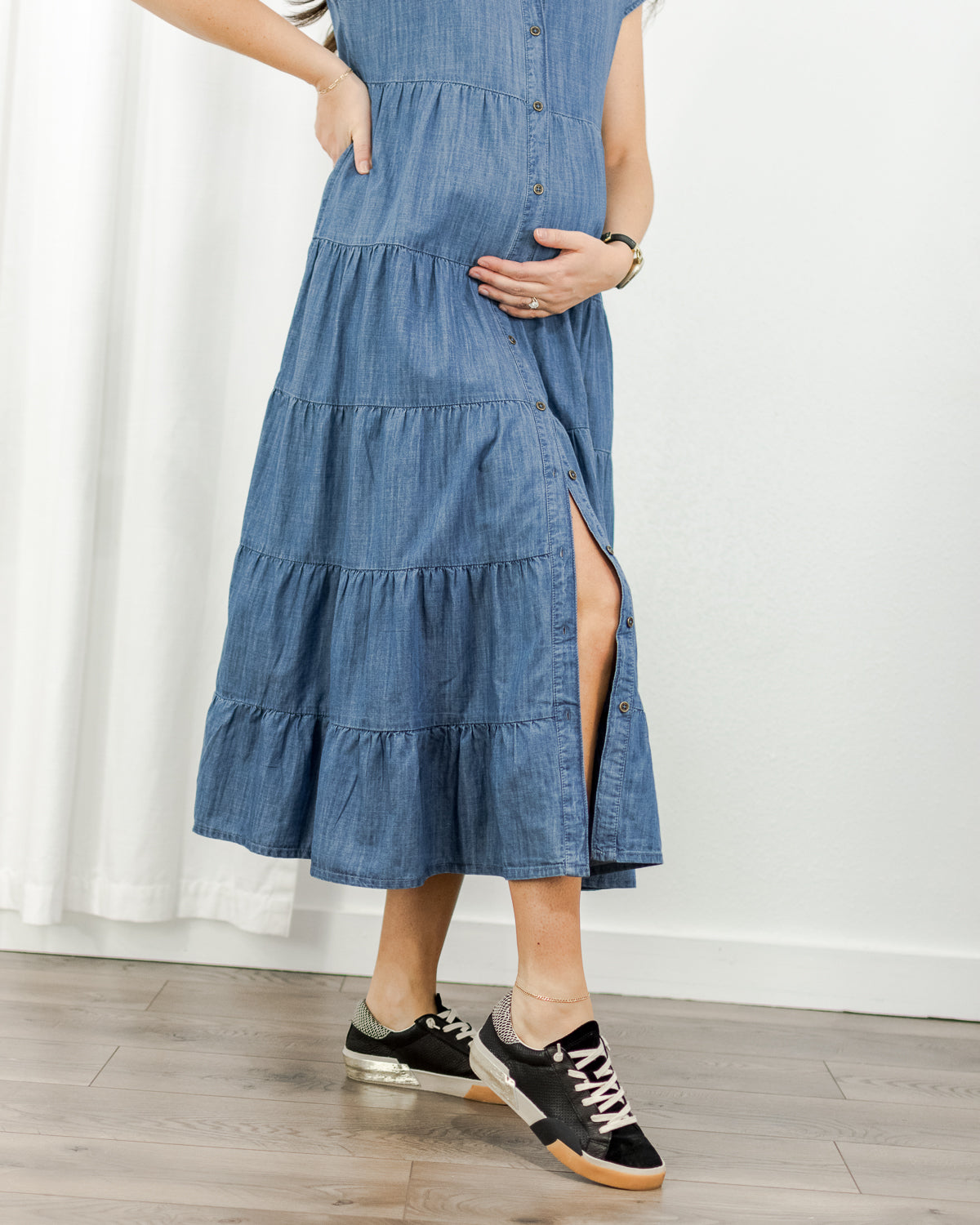 Chambray Tiered Dress